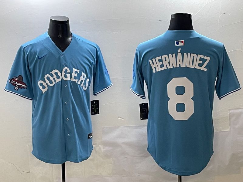 Men Los Angeles Dodgers #8 Hernandez Light Blue Throwback Game 2025 Nike MLB Jersey style 2->los angeles dodgers->MLB Jersey
